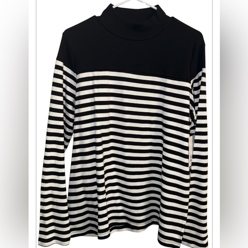 Kim Rogers Black and White Striped Long Sleeve Top